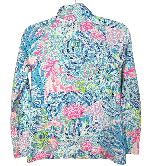 Lilly Pulitzer XXS Blue Green Pink Skipper Popover Bali Blue Sway This Way UPF50 - Picture 2 of 8